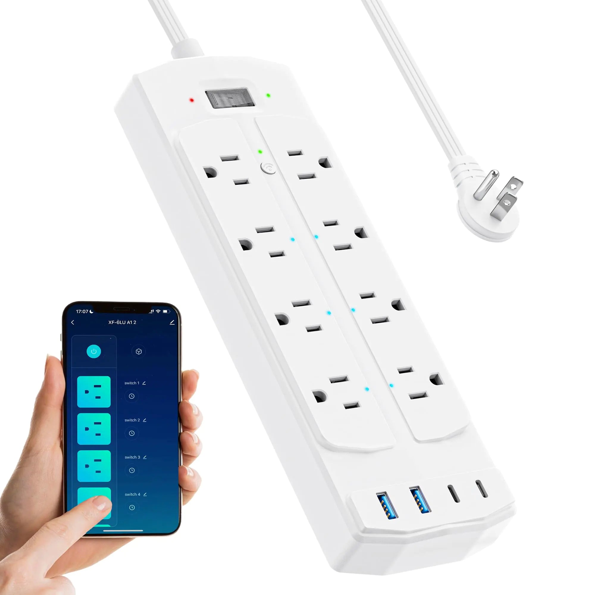 Smart Plug Power Strip Yozisital WiFi Flat Plug Strip with 6 Smart Outlets and 4 USB Ports(2 USB C) 5 Ft Extension Cord Wall Mountable Surge Protector Compatible with Alexa and Google Home White