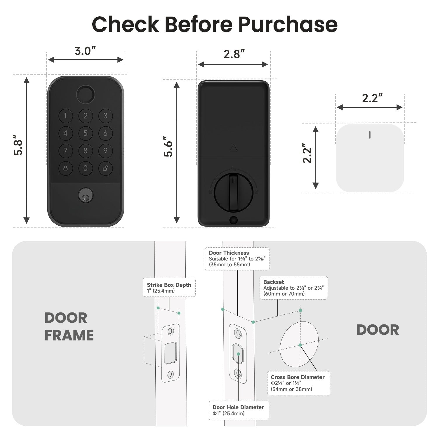 Smart WiFi & Bluetooth Door Lock With Fingerprint, Keypad & Code Entry, App Remote Control, Auto Lock, Black