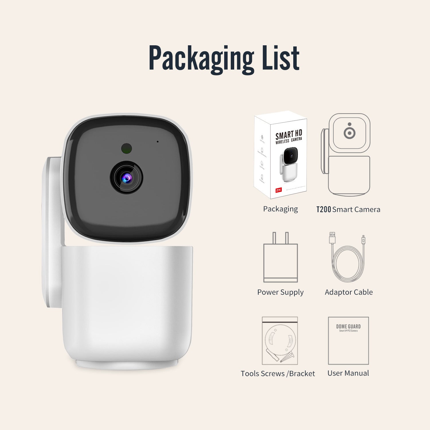 T200 Smart Camera – PTZ Motion Tracking & Night Vision Monitoring,