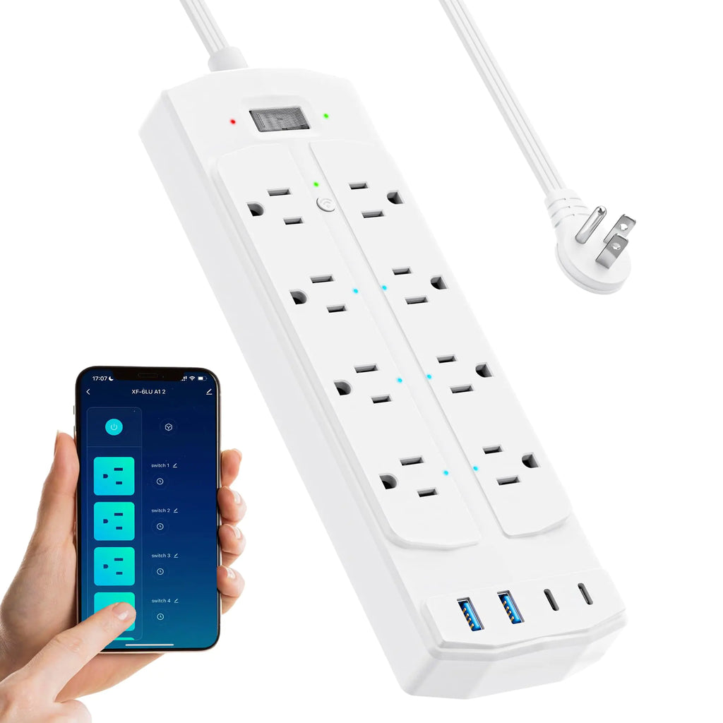 Smart Plug Power Strip Yozisital WiFi Flat Plug Strip with 6 Smart Outlets and 4 USB Ports(2 USB C) 5 Ft Extension Cord Wall Mountable Surge Protector Compatible with Alexa and Google Home White